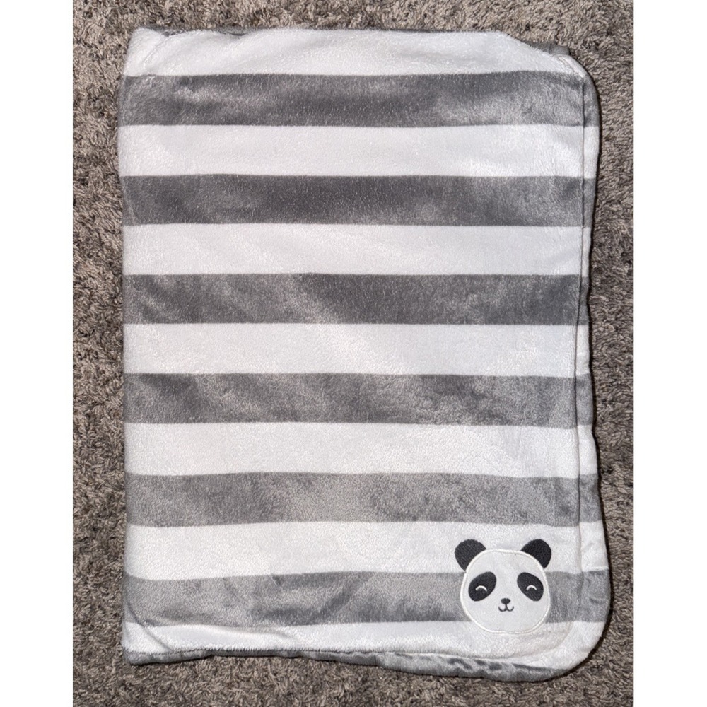 Carter's Baby Blanket Gray White Stripe Soft Lovey Plush Panda 2020